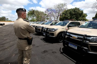 Vitoria da Conquista, Bahia, Brezilya - 24 Mart 2022: Bahia Askeri Polis araçları Vitoria da Conquista şehrinde görüldü