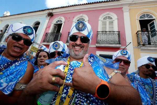 Salvador Bahia Brazil Февраля 2023 Года Члены Карнавального Блока Filhos — стоковое фото