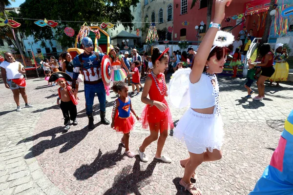 Salvador Bahia Brasil Janeiro 2023 Crianças Divertem Pelourinho Durante Carnaval — Fotografia de Stock