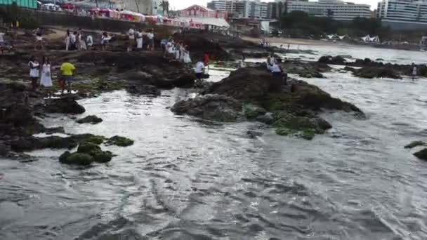 Salvador Bahia Brezilya Şubat 2023 Candomble Dini Üyeleri Rio Vermelho — Stok video