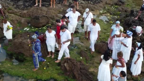 살바도르 바히아 브라질 페브루 2023 살바도르 해변에서예 기리는 파티중에 수있다 — 비디오