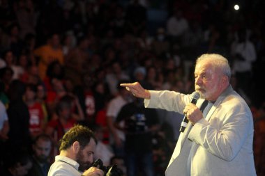 Salvador, Bahia, Brezilya - 11 Mayıs 2023: Luiz Inacio Lula da Silva, Brezilya Cumhurbaşkanı Salvador şehrindeki Paulo Gustavo Kanunu 'na yaptırım uyguladı.