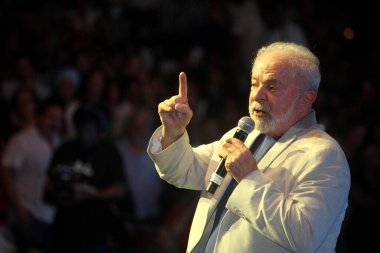 Salvador, Bahia, Brezilya - 11 Mayıs 2023: Luiz Inacio Lula da Silva, Brezilya Cumhurbaşkanı Salvador şehrindeki Paulo Gustavo Kanunu 'na yaptırım uyguladı.