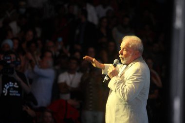 Salvador, Bahia, Brezilya - 11 Mayıs 2023: Luiz Inacio Lula da Silva, Brezilya Cumhurbaşkanı Salvador şehrindeki Paulo Gustavo Kanunu 'na yaptırım uyguladı.