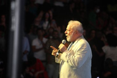 Salvador, Bahia, Brezilya - 11 Mayıs 2023: Luiz Inacio Lula da Silva, Brezilya Cumhurbaşkanı Salvador şehrindeki Paulo Gustavo Kanunu 'na yaptırım uyguladı.