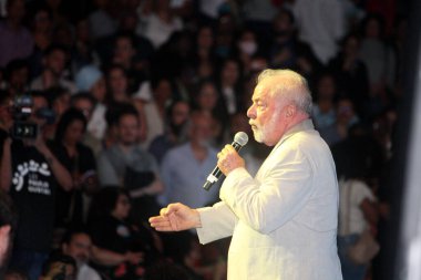 Salvador, Bahia, Brezilya - 11 Mayıs 2023: Luiz Inacio Lula da Silva, Brezilya Cumhurbaşkanı Salvador şehrindeki Paulo Gustavo Kanunu 'na yaptırım uyguladı.