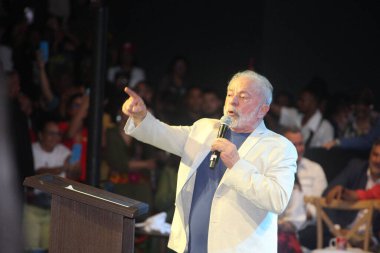 Salvador, Bahia, Brezilya - 11 Mayıs 2023: Luiz Inacio Lula da Silva, Brezilya Cumhurbaşkanı Salvador şehrindeki Paulo Gustavo Kanunu 'na yaptırım uyguladı.