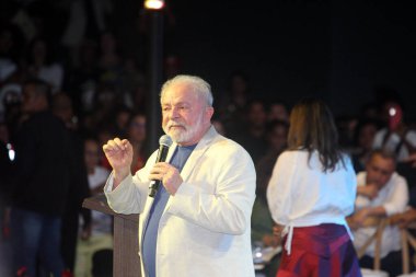 Salvador, Bahia, Brezilya - 11 Mayıs 2023: Luiz Inacio Lula da Silva, Brezilya Cumhurbaşkanı Salvador şehrindeki Paulo Gustavo Kanunu 'na yaptırım uyguladı.