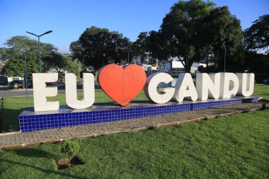 Gandu, Bahia, Brezilya - 19 Mayıs 2023: Gandu şehrinin girişini imzalayın..