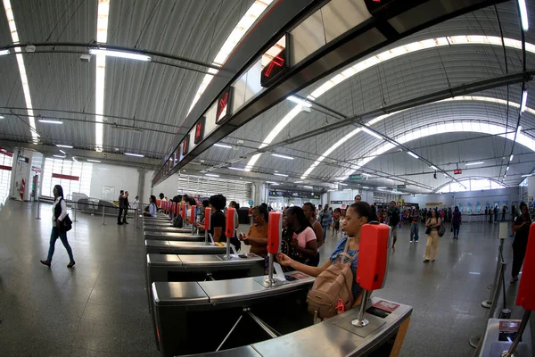 Salvador Bahia Brazil Może 2023 Pasażer Korzystający Stacji Metra Mieście — Zdjęcie stockowe