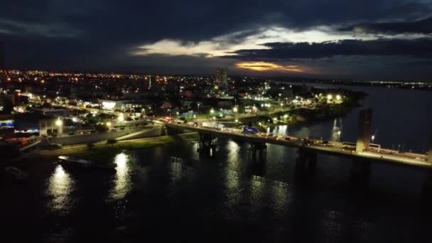Juazeiro Bahia Brazil Απριλίου 2023 Νυχτερινή Εναέρια Άποψη Του Ποταμού — Αρχείο Βίντεο