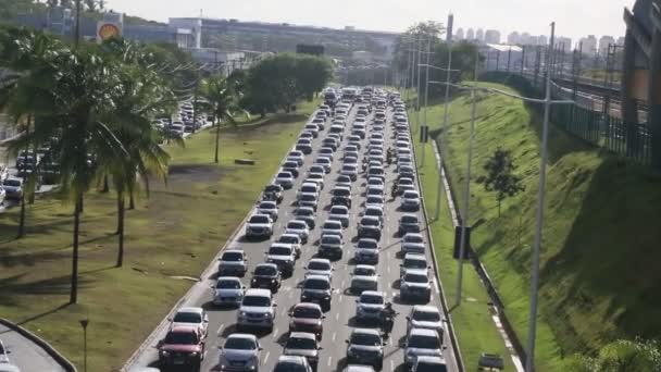 Salvador Bahia Brasil Fevereiro 2023 Circulação Veículos Durante Engarrafamento Avenida — Vídeo de Stock