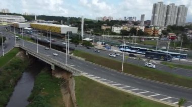 salvador, bahia, brazil - june 26, 2023: Workers on the construction of a concrete bridge in the city of Salvador.