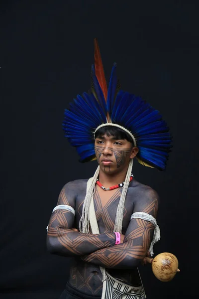 ポルト セグロのジャケイラ村で行われたアラゴラの祭りでエティナ パタオキア インディアンが目撃した ストック画像