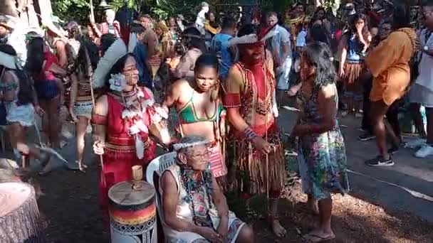 Porto Seguro Bahia Brazil 2023 Augusztus Etina Pataxo Indiánok Aragwaka — Stock videók