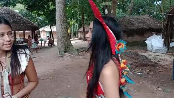 Porto Seguro Bahia Brazil August 2023 Etina Pataxo Indians Seen — 图库视频影像