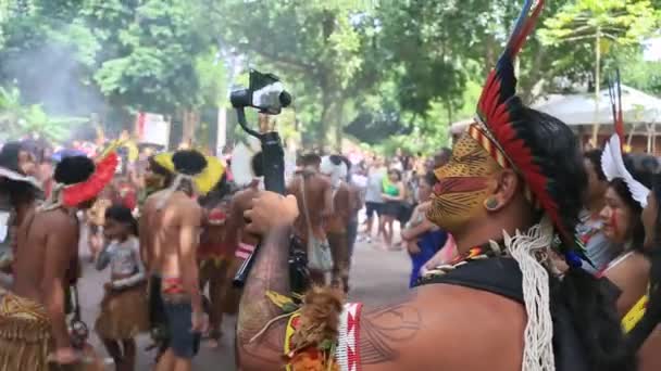 Lésvos Bahia Brasil August 2023 Etina Pataxo Indianere Sett Aragón – stockvideo