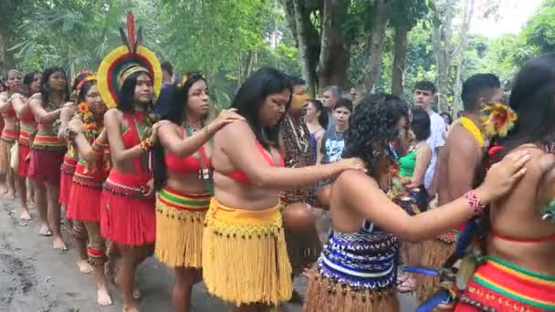 Porto Seguro Bahia Brazilië Augustus 2023 Etina Pataxo Indianen Gezien — Stockvideo