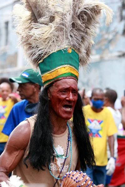 stock image salvador, bahia, brazil - july 2, 2022: indian during civic defile on Dois de Julho in honor of Independence of Bahia.