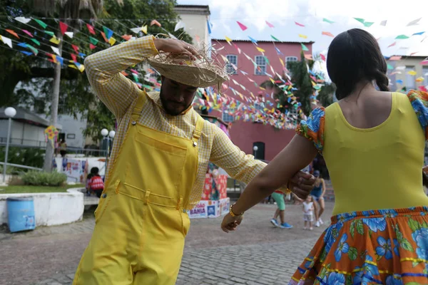 Salvador Bahia Braziliaans Juni 2022 Koppel Verkleed Als Caipira Dance — Stockfoto
