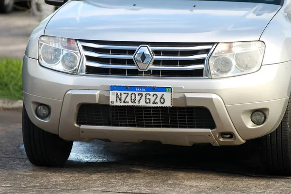 stock image salvador, bahia, brazil - august 21, 2023: vehicle identification plate, model used in Mercursul on an automobile in the city of Salvador.