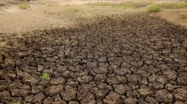 Curaca, bahia, brezil- 17 Eylül 2023: Bahia 'nın kırsallarındaki kuraklıktan dolayı kurumuş bir barajda çatlak toprak manzarası