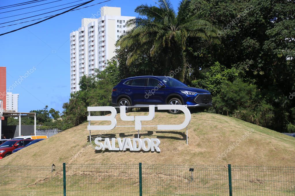 Salvador, bahia, brazil - october 11, 2023: view of a dealership of the electric and hybrid car manufacturer BYD in the city of Salvador.