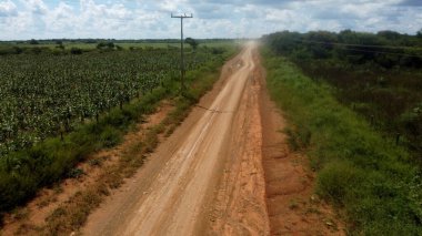 Malhada, Bahia, Brezilya - 7 Nisan 2024: Batı Bahia 'nın Malhada kentindeki bir kırsal alanda kirli yol.