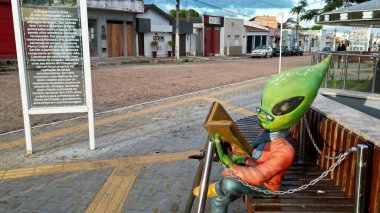 morro do chepeu, bahia, brazil - april 27, 2024: flying saucer displayed on a street in the city of Morro do Chapeu. clipart
