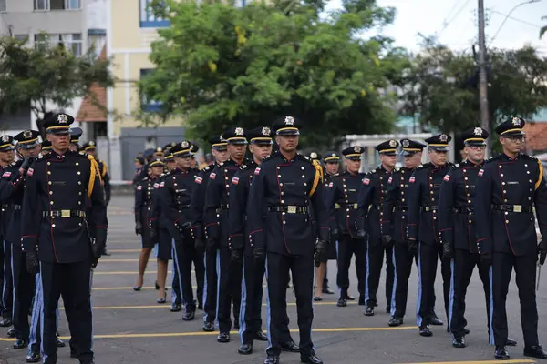 Stock image salvador, bahia, brazil - february 1, 2024: Honor guard members of the Bahia Military Police are seen during a parade in the city of Salvador.