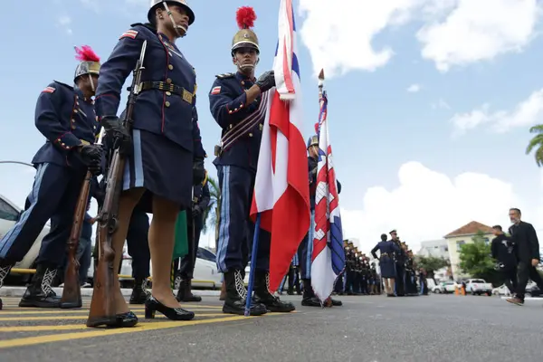 Stock image salvador, bahia, brazil - february 1, 2024: Honor guard members of the Bahia Military Police are seen during a parade in the city of Salvador.