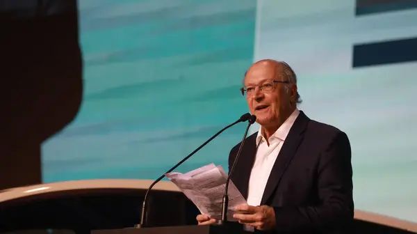 stock image camacari bahia, brazil - october 11, 2023: Geraldo Alckmin, Vice President of Brazil, seen during the launch of the BYD factories in the city of Camacari