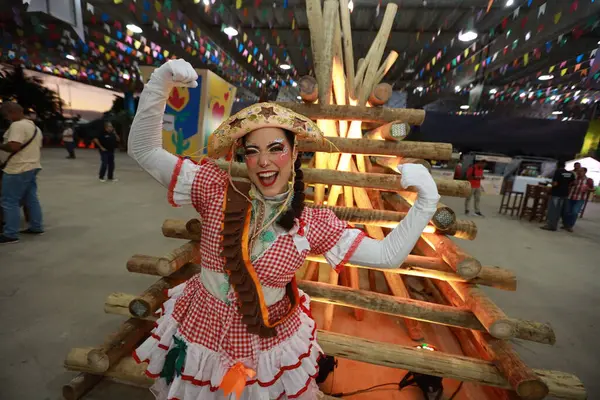 stock image salvador, bahia, brazil - may 28, 2024: June gang performs during the celebration of the Sao Joao festivities, in the city of Salvador.