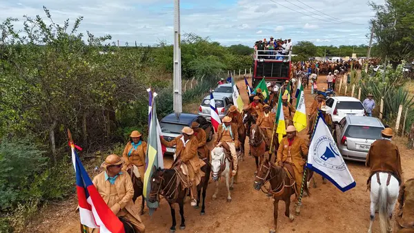 stock image curaca, bahia, brazil - july 7, 2024: Northeastern cowboy takes part in the mass in honor of his profession in the city of Curaca.