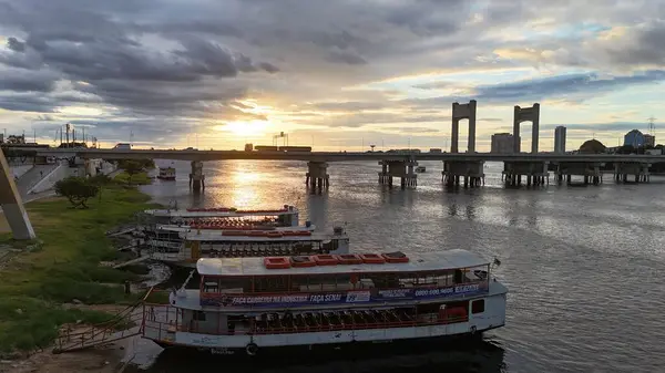 stock image juazeiro, bahia, brazil - july 6, 2024: view of boats on the bank of the Sao Francisco River in the city of Juazeiro.