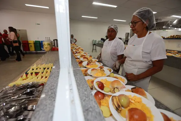 stock image formosa do rio preto, bahia, brazil - december 8, 2023: distribution of meals in a public school cafeteria in the city of Formosa do Rio Preto