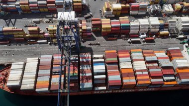 salvador, bahia, brazil - september 25, 2024: aerial view of a ship moored in the port of the city of Salvador. clipart