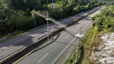 mata de sao joao, bahia, brrazil - 9 Eylül 2024: Praia do Forte bölgesinde BA 099 karayolu üzerinde vahşi bir hayvan üstgeçidi görüntüsü.