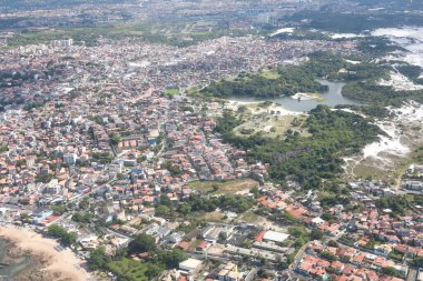 Salvador, Bahia, Brezilya - 2 Ekim 2024: Salvador şehrinin hava manzarası.