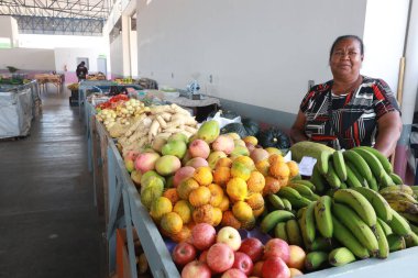 Boninal, bahia, brrazil - 2 Ekim 2024: Aile çiftliği ürünleri satan bir marketin manzarası.