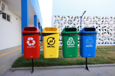 salvador, bahia, brazil - august 16, 2024: Separation sixths for recyclable material is seen in a public school in the city of Salvador. clipart