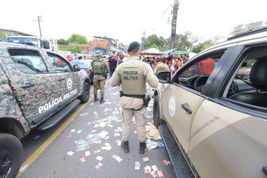 camacari bahia, brazil - october 27, 2024: operation of the military police of Bahia during elections in the city of Camacari. clipart