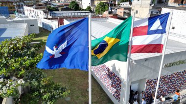 Salvador, Bahia, Brezilya - 15 Mayıs 2024: Brezilya bayrak direği, Bahia eyaleti ve Salvador şehri.