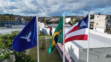 Salvador, Bahia, Brezilya - 15 Mayıs 2024: Brezilya bayrak direği, Bahia eyaleti ve Salvador şehri.