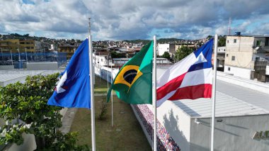 Salvador, Bahia, Brezilya - 15 Mayıs 2024: Brezilya bayrak direği, Bahia eyaleti ve Salvador şehri.