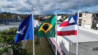Salvador, Bahia, Brezilya - 15 Mayıs 2024: Brezilya bayrak direği, Bahia eyaleti ve Salvador şehri.