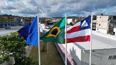 Salvador, Bahia, Brezilya - 15 Mayıs 2024: Brezilya bayrak direği, Bahia eyaleti ve Salvador şehri.