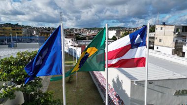 Salvador, Bahia, Brezilya - 15 Mayıs 2024: Brezilya bayrak direği, Bahia eyaleti ve Salvador şehri.