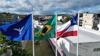 Salvador, Bahia, Brezilya - 15 Mayıs 2024: Brezilya bayrak direği, Bahia eyaleti ve Salvador şehri.
