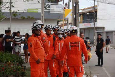 conceicao do almeida, bahia, brazil - june 23, 2024: group of military firefighters from Bahia seen during the Saint John's Day festivities. clipart